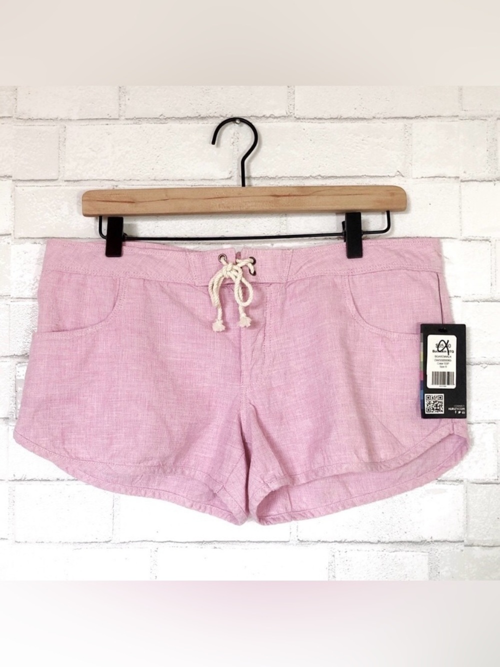 NWT Hurley Pink Cotton & Linen Blend Tie Waist Beach Shorts